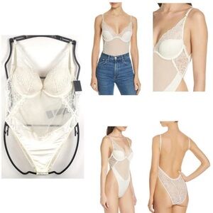 NWT Calvin Klein Women's Fan Floral Lace Bodysuit Ivory Size L
